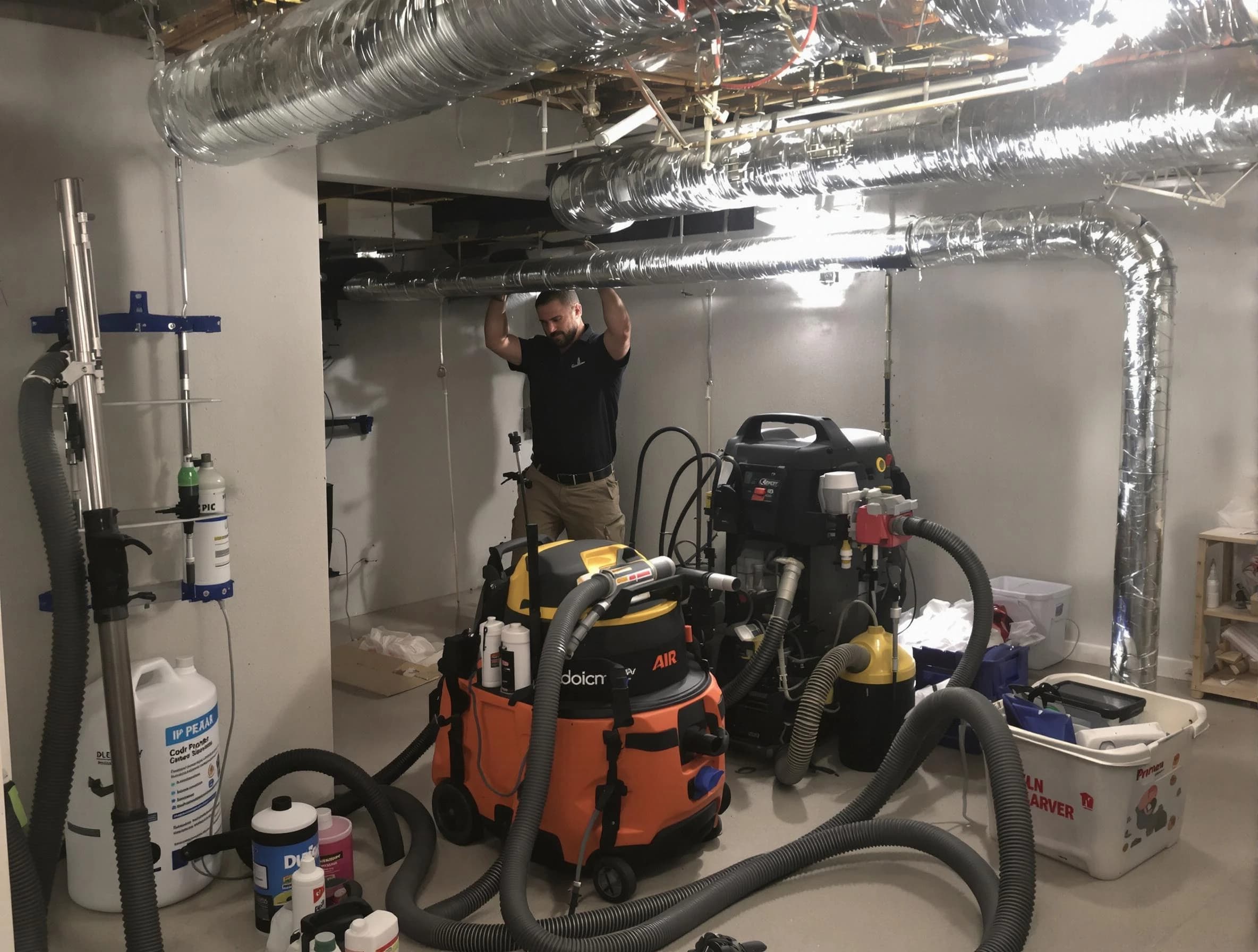 Chamblee Air Duct Cleaning specialist performing professional mold removal from air ducts using safety equipment in Chamblee