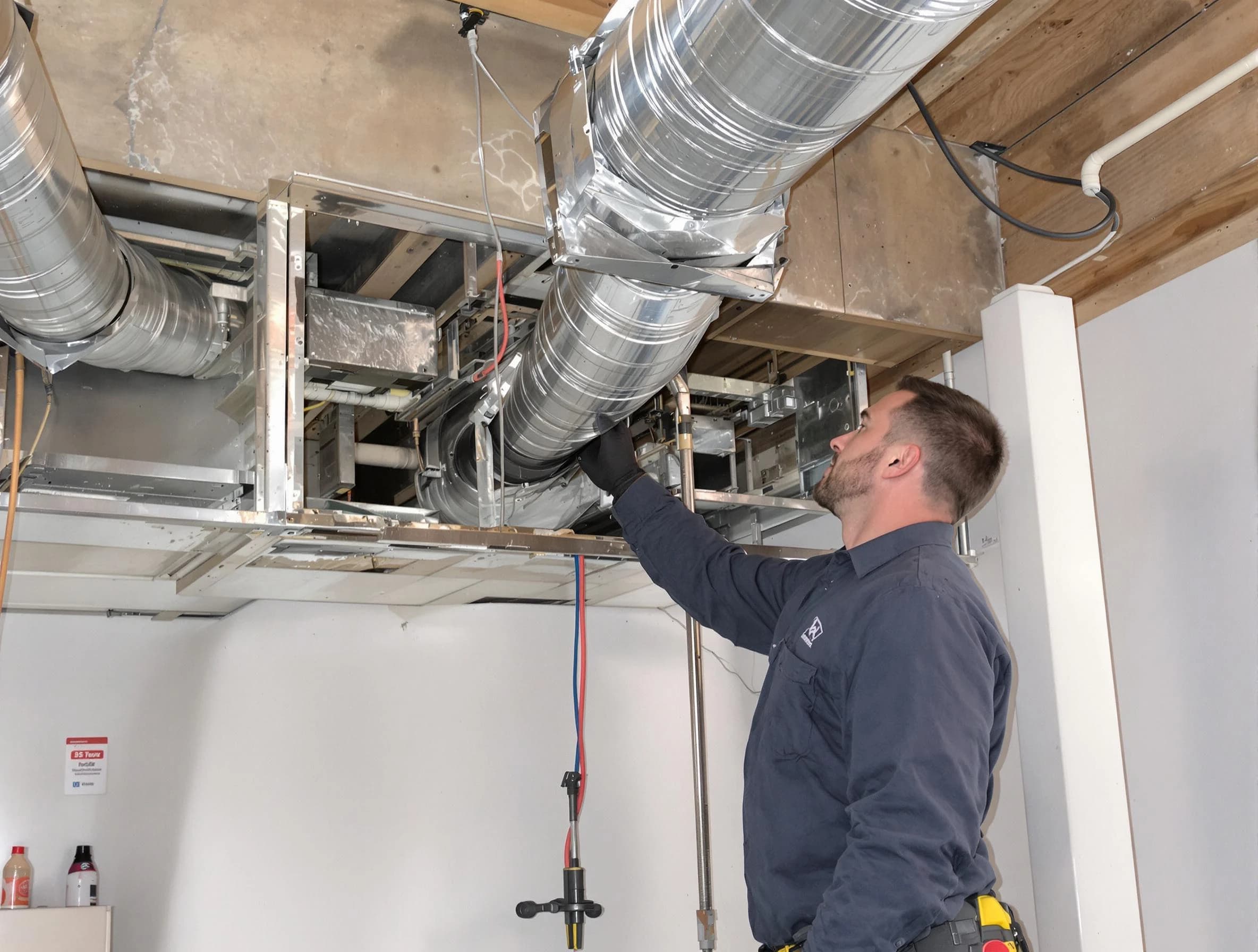 Chamblee Air Duct Cleaning technician performing professional air duct repair using specialized tools in Chamblee