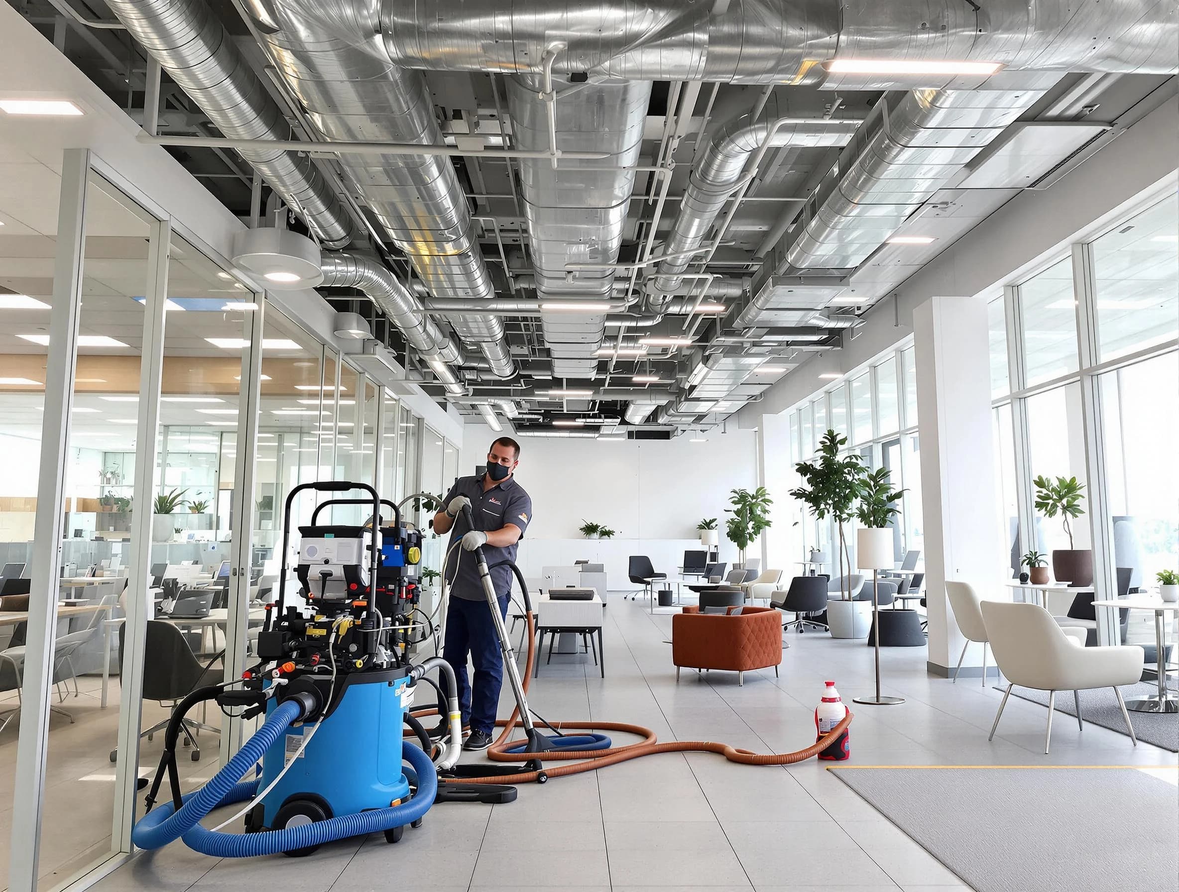 Chamblee Air Duct Cleaning team conducting comprehensive commercial duct cleaning at a business location in Chamblee