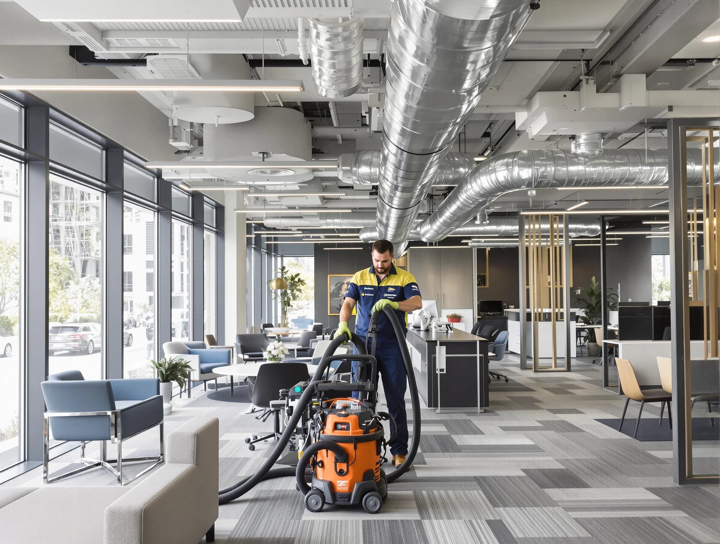 Chamblee Air Duct Cleaning team performing thorough commercial duct cleaning at a Chamblee business center